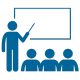 a graphic of a person standing at a whiteboard with a pointer and three people watching