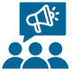 a graphic of a bullhorn with three people looking at it
