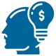 a graphic of a human head and a lightbulb with a dollar sign on it